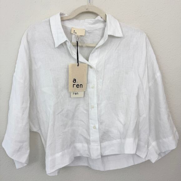 a. ren Womens Linen Button Up Shirt Size S Boxy Beachy Summer Minimal White - Picture 1 of 6